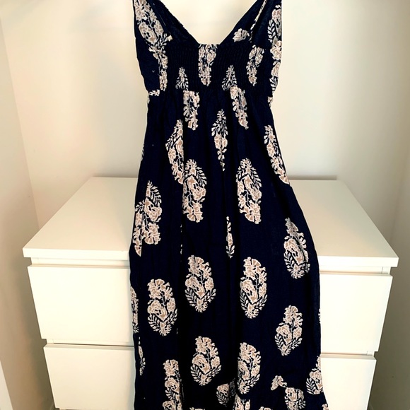 Maxi Dress, Dark Navy with Beige Floral Design, Size Medium, Like New Condition - Picture 2 of 5